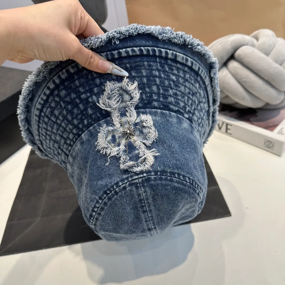 P70 Croxin spring and summer new denim fisherman hat, retro old street style, washed and torn edges, perfect for taking photos👑